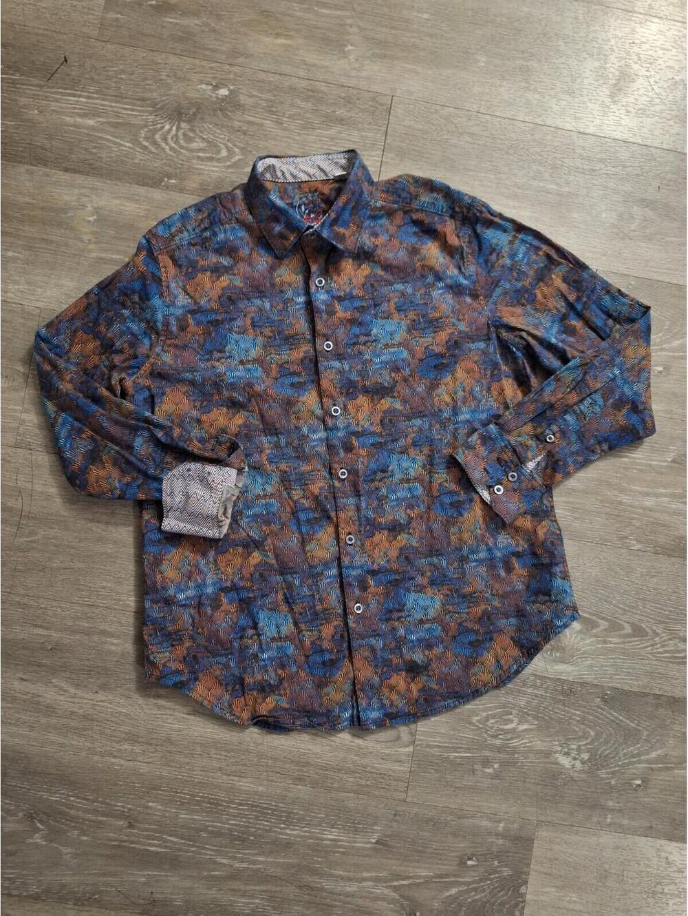 Robert Graham Flip Cuff Bold Lewisville Mens Designer Long Sleeve Shirt Size L